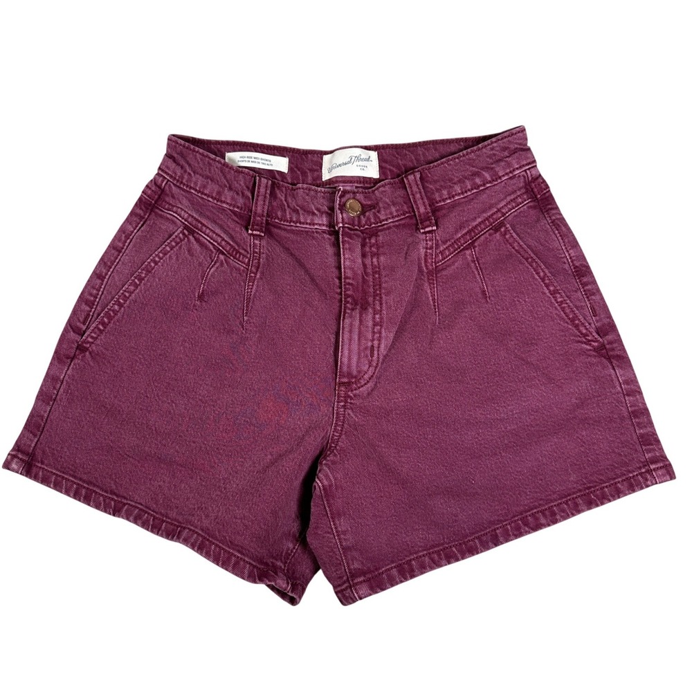 Universal Thread High Rise Midi Shorts Maroon Burgundy Denim Pleated 0 25R